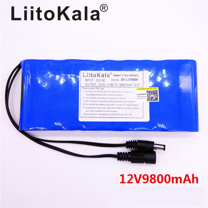 HK LiitoKala 12V 9800mAh 18650 DC 12V 12.6V Super Oplaadbare Pack voor CCTV camera video Batterij draagbare
