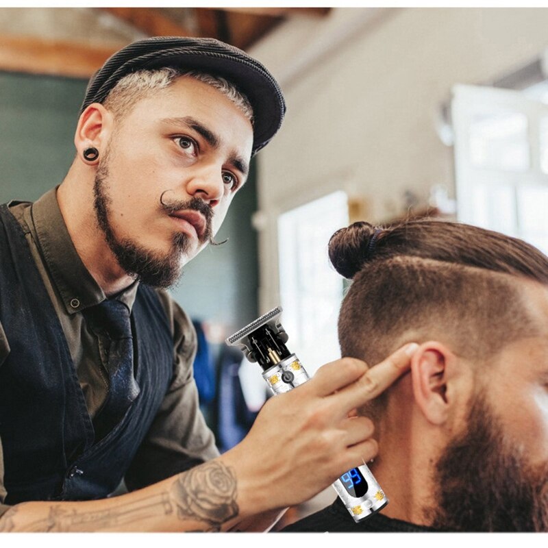 Spinki robić włosów męskie elektryczne trymer robić brody profesjonalne ścinanie włosów maszyna cyfrowy wyświetlacz akumulator bezprzewodowy