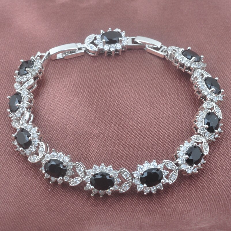 Fasjion Zwart Zirconia Zilveren Kleur Sieraden Set Voor Vrouwen Oorbel Ketting Hanger Ringen Armband YZ0212