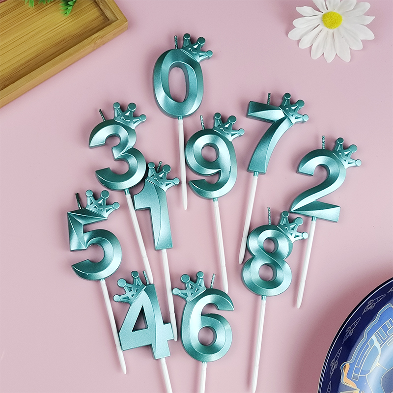 Tiffany Blue Cake Number 0-9 Candle Crown Birthday Boy Prince Party Celebration Birthday Cake Decoration