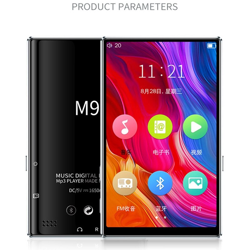 Muziekspeler ultradunne 4.0 inch kleur sn press  mp3 zinklegering bluetooth  mp4 videospeler met fm-radiofunctie