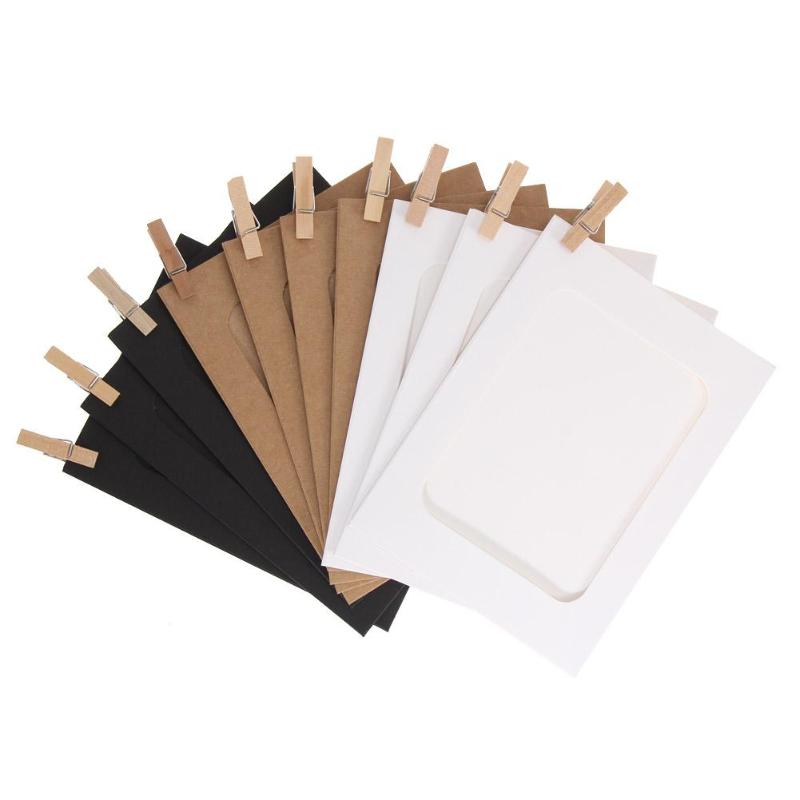 10Pcs DIY Kraft Paper Photo Frame 3-7 inch Hanging Wall Photos Picture Frame Kraft Paper With Clips and Rope For Family Memory
