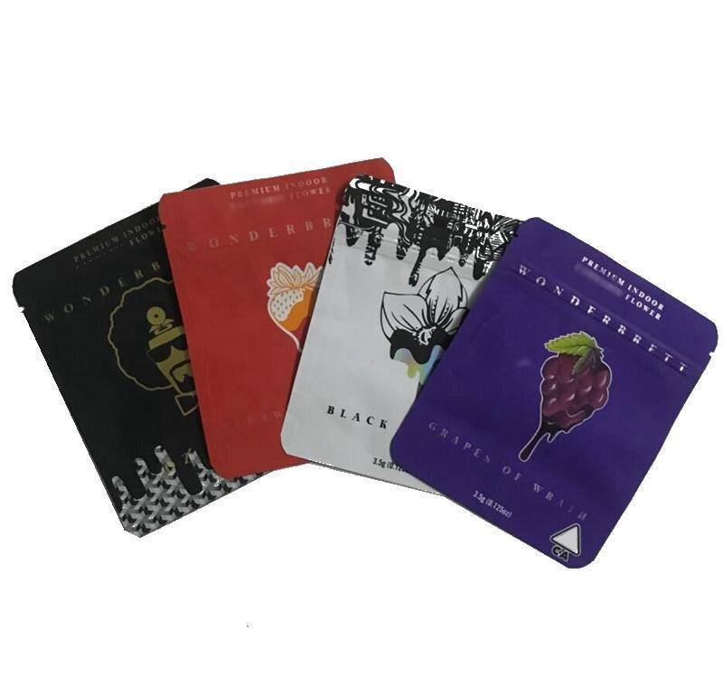 9 Types Wonderbrett Bags 3.5g Soft Touch Skin Mylar Bags Oz Kush Black Orchid Childproof Smell Proof Bags Cookies Bag For Dry He