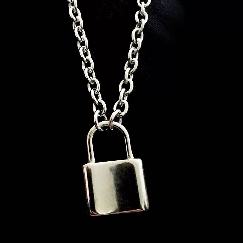 Rock Lock Choker Silver Long Chain Necklace on The Neck with Lock Punk Jewelry Mujer Key Padlock Pendant Necklace for Women: 55cm