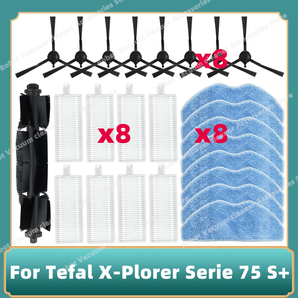 Compatibel Voor Tefal Rowenta X-plorer Serie 75S RR8577WH/75S + RG8597W Roller Belangrijkste Zijborstel Hepa Filter Mop doek Onderdelen: Clear