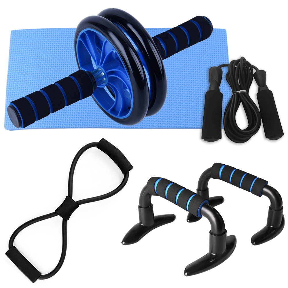 Conjunto de Fitness para gimnasio en casa, 5 uds., rueda de rodillo Abdominal, banda de resistencia de 8 formas, cuerda de saltar, Kit de barras de realce, equipo de gimnasio de fitness