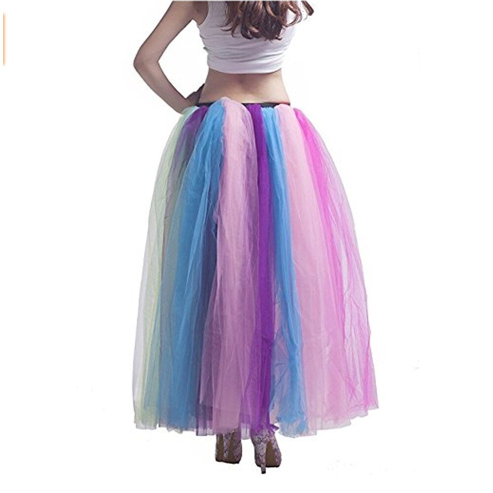Jupon de mariée pas cher sous-jupe à volants couleur arc-en-ciel filles fête Crinoline longue adulte Tulle jupe Maxi