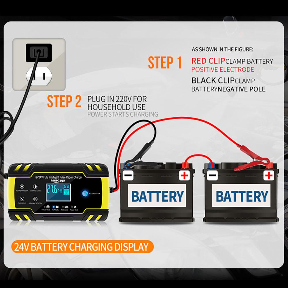 12v-24v 6a automatisk bil batterioplader hurtig opladning bly-syre batteri digital lcd-skærm