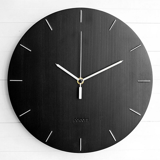 12inch 30cm Diameter Big Wooden Round Wall Hanging Clock Wooden Needle Wall Clock Home Decoration: black