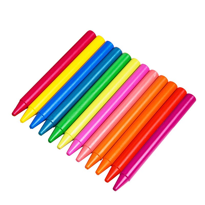 EZONE 12 Candy Colors Crayon Round Plastic Non-toxic Non-dirty hands Crayons For Children Painting Drawing School Office Supply