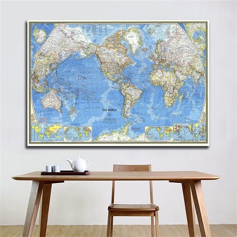 1PC 150*100cm 1970 World Map Non Woven Map of The World Wall Sticker Wallpaper for School Office Educational Supplies