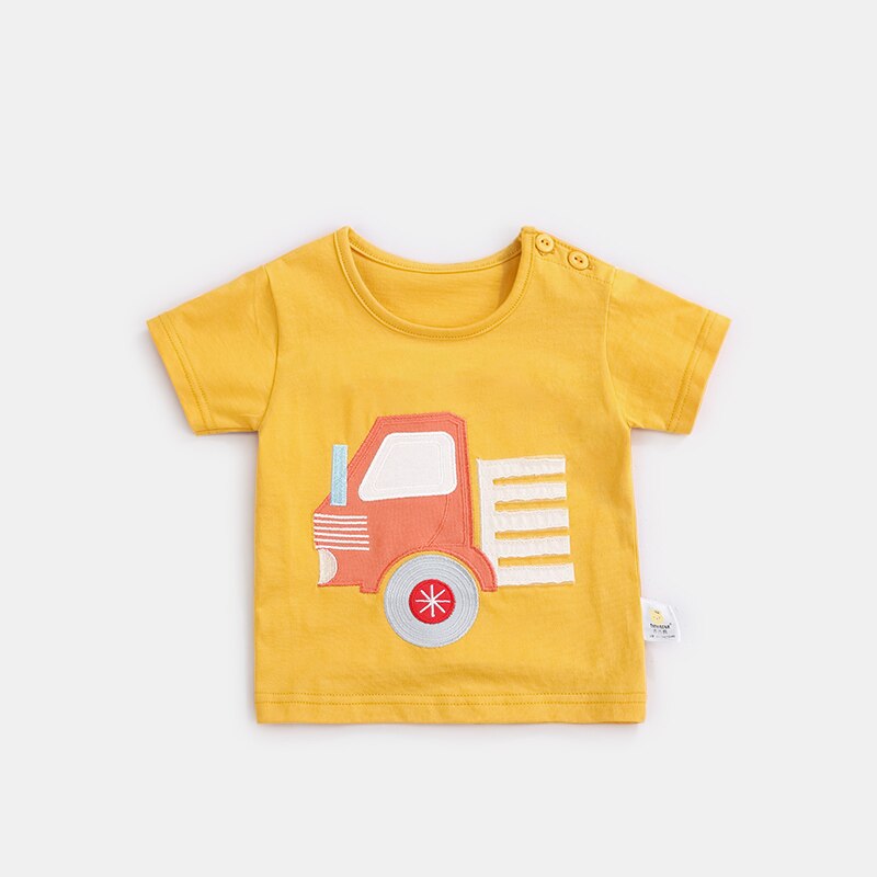 Ciciibear Baby Zomer Korte Mouwen Katoenen Shirt Jongen Dragen Ronde Hals T-shirt Jongens Meisjes Auto Afdrukken Singlet: yellow / 18M