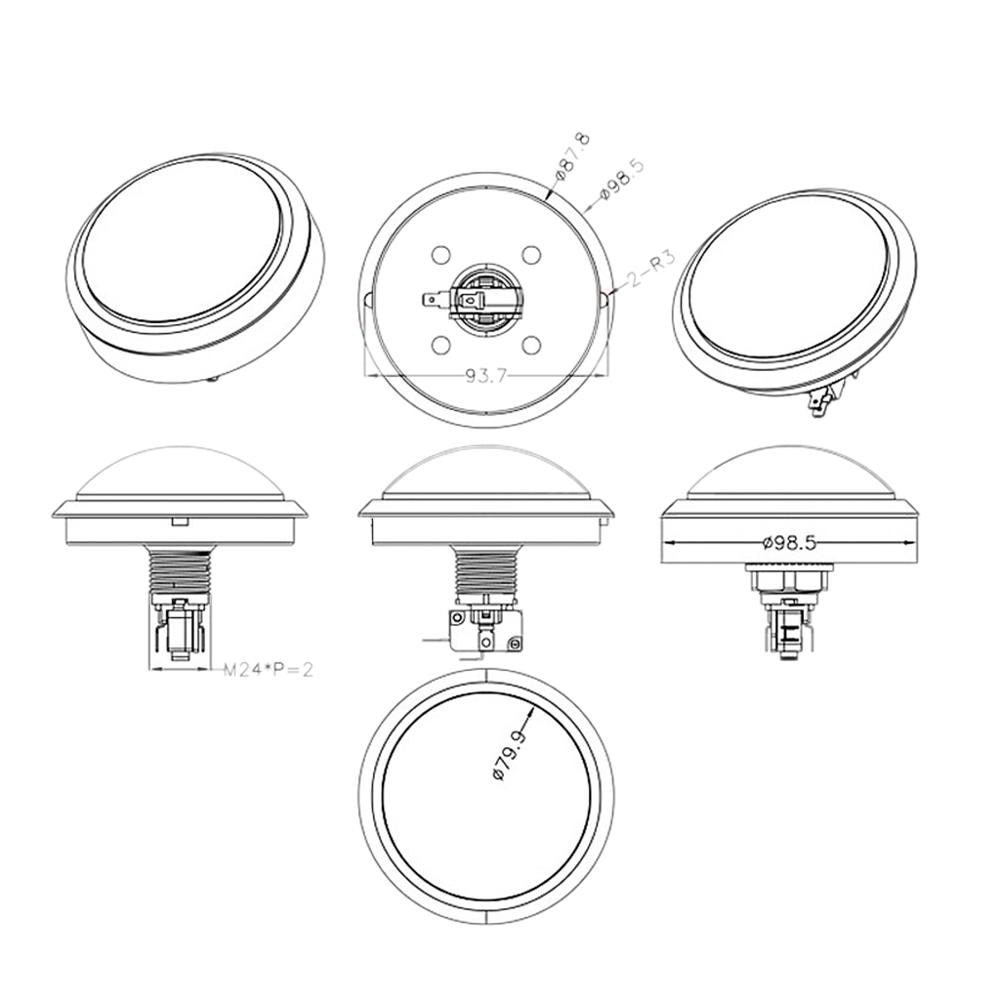 Grand bouton-poussoir rond éclairé par LED de diamant, 100mm, avec micro-interrupteur pour Machine de jeu d&#39;arcade, à monter soi-même