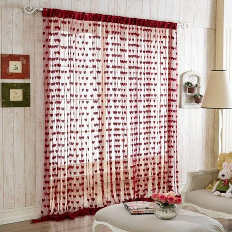 Goedkoopste String Gordijn voor Woonkamer Deur Kwastje Screen Room Divider Blind Venster Drape Hart Panel Chinese Gordijnen: Burgundy