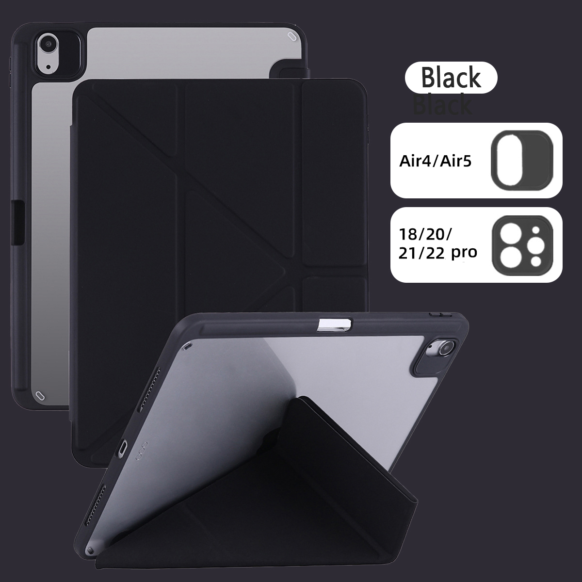 For Ipad 10 Acrylic TPU Y-fold Multifunctional Protective Case For IPad 7 8 9 10.2 Case Tablet Sleeve Pro11 12.9: fifteen / black