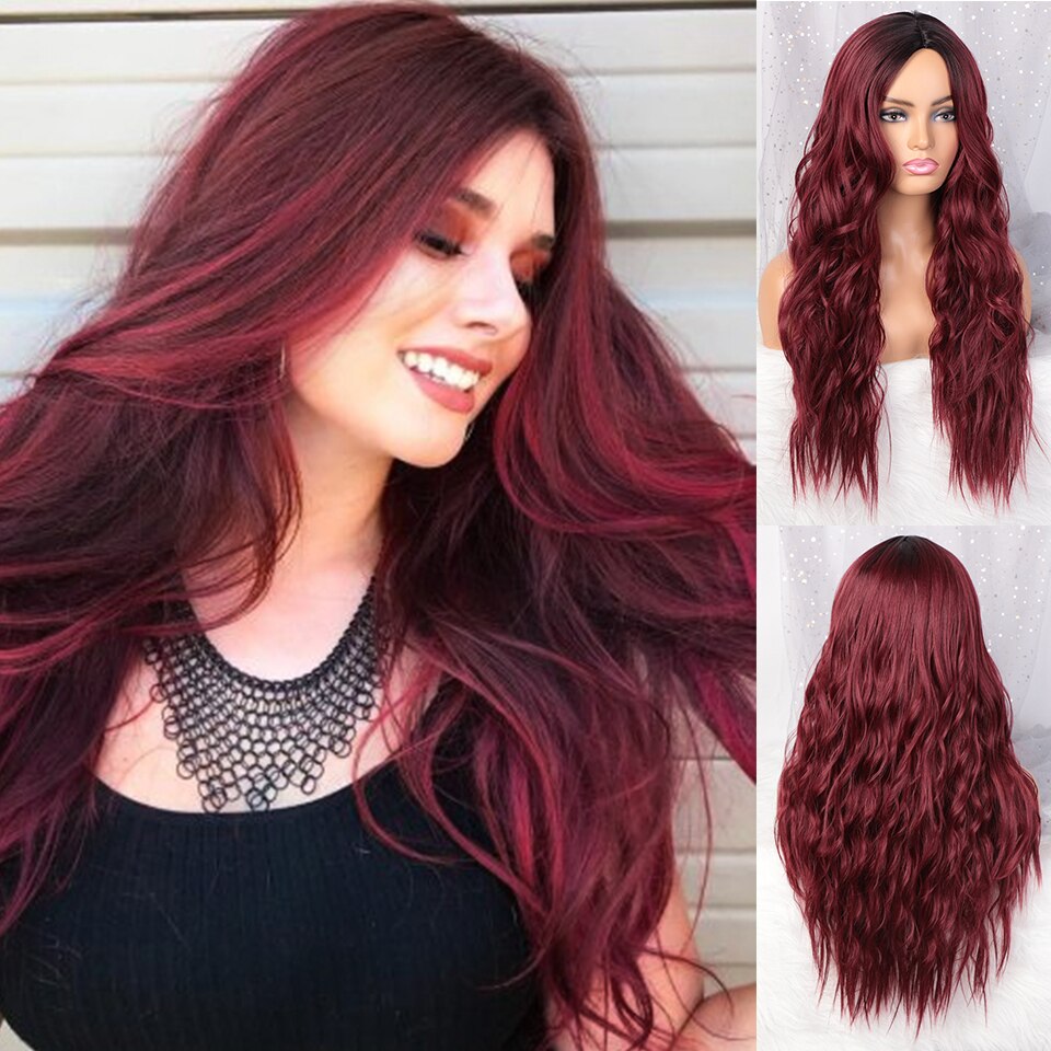 Pelucas bonitas de pelo largo ondulado para mujer, pelucas sintéticas de pelo medio resistente al calor para mujeres negras, pelucas de Cosplay: YST556-r2-118-39a