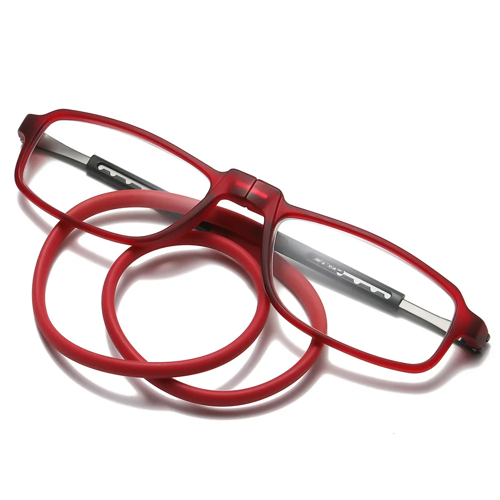 DML-gafas de lectura para colgar en el cuello para hombre y mujer, anteojos ultraligeros portátiles con luz azul, montura redonda: Rojo / +350