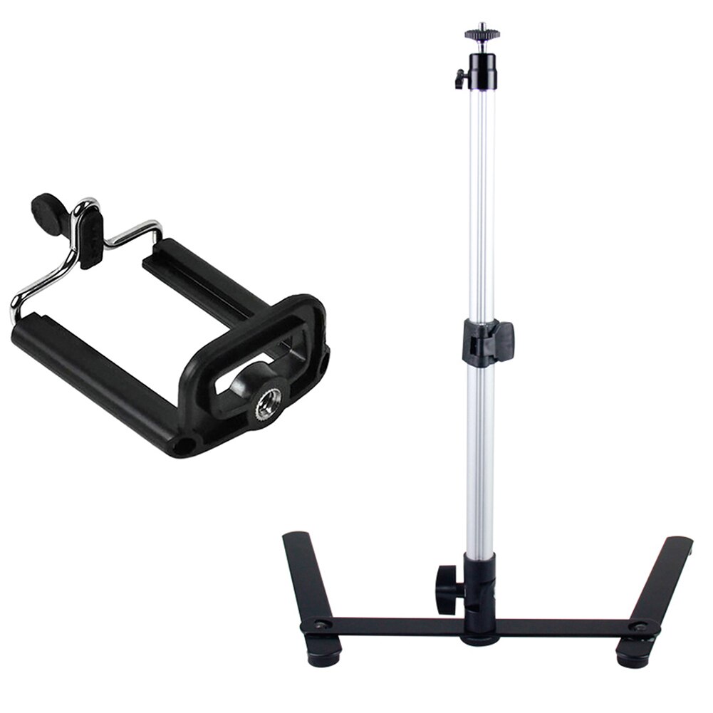 Adjustable Table Top Stand Set for Photograph Equiment Mini Monopod+Phone Clip Fill-In Light Bluetooth Control: with clip