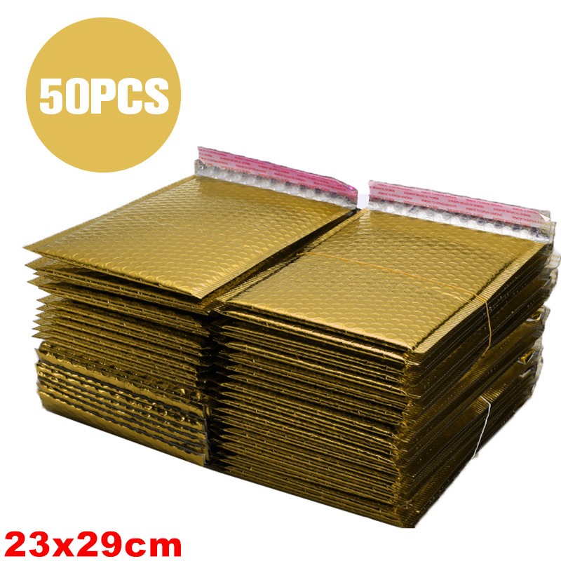 10/50pcs/Lot Foam Envelope Self Seal Mailers Padded Envelopes With Bubble Packages Black/Gold/Silver/Rose Red: 23x29cm gold