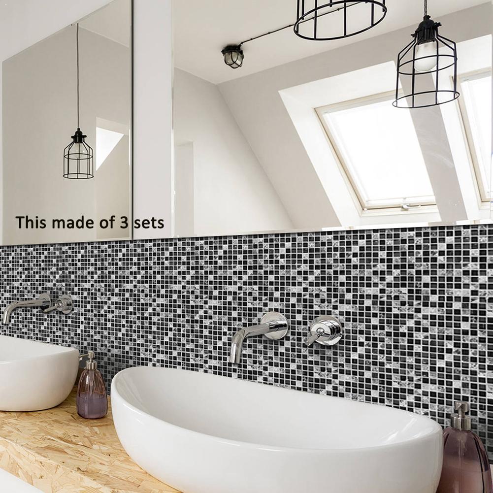 Kakel klistermärken svart vit grå ton mosaik självhäftande kök klistermärke för badrum hållbara material vattentät vägg sti  x1 r 5