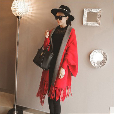 Mingjiebihuo neue kaschmir Poncho schal mit ärmeln frauen in herbst und Winter dicke warme doppel-seitig feste quaste Mantel mädchen: 10