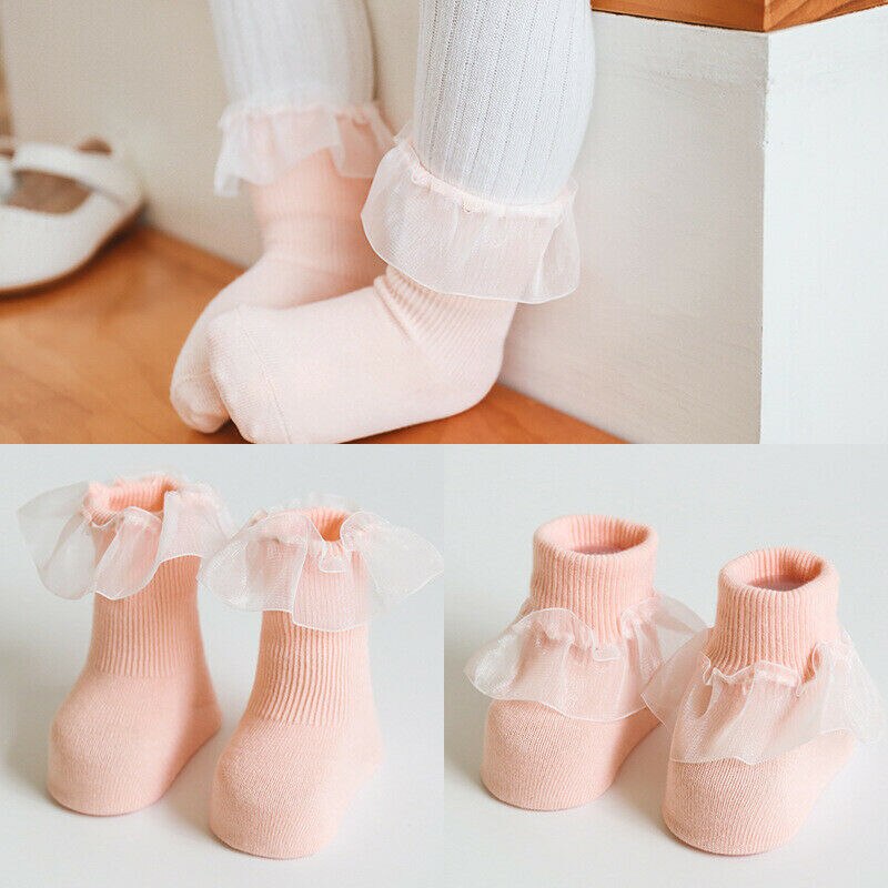 Baumwolle Baby Socken Spitze Prinzessin Socken Baby Mädchen Anti Slip Wärmer Ankle Socken Weiß Rosa Grün Gelb