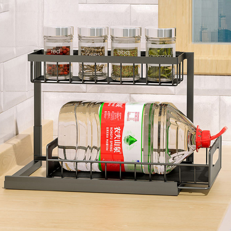 2-Tier Uittrekbare Onder Gootsteen Organisator Plank Kast Uitschuifbare Rek Keuken Aanrecht Uittrekbare Opslag Onder Gootsteen Schuifplank