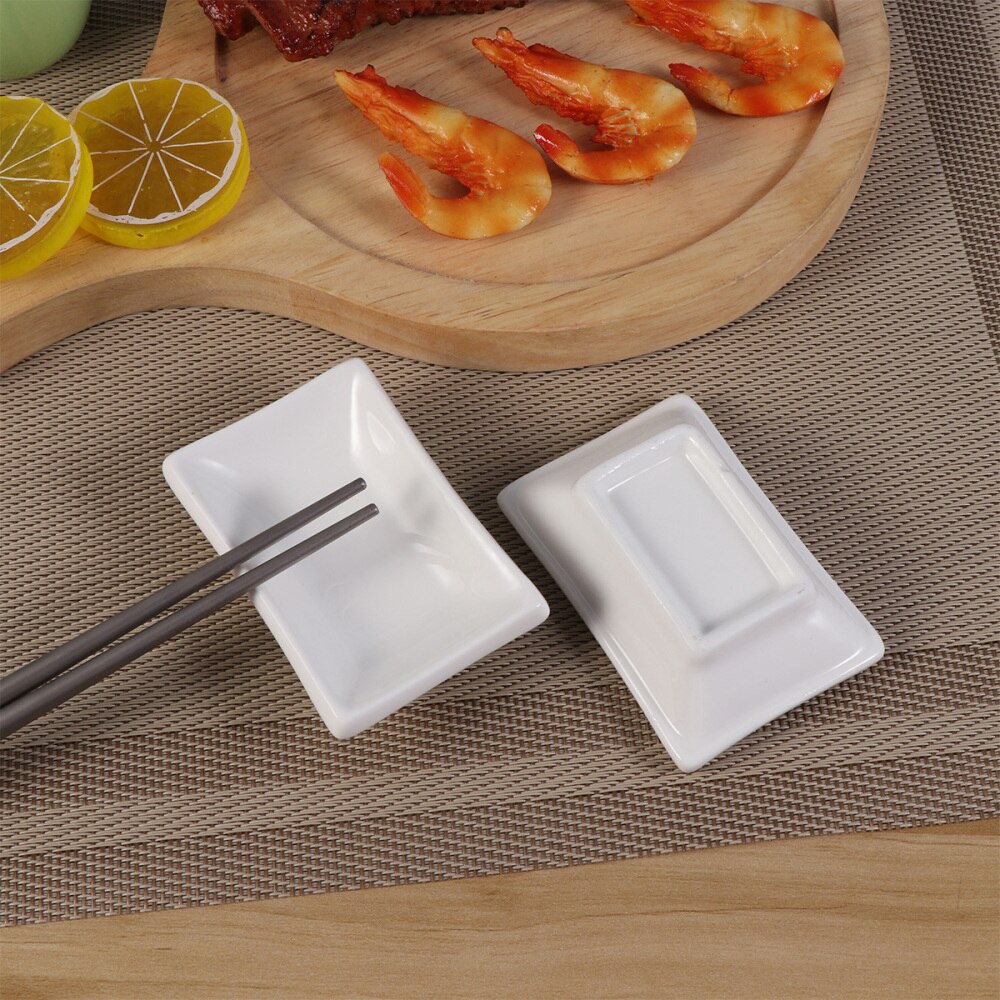 4PCS Simple Rectangular Durable Ceramic Appetizer Plates Food Dipping Bowls for Home Restaurant