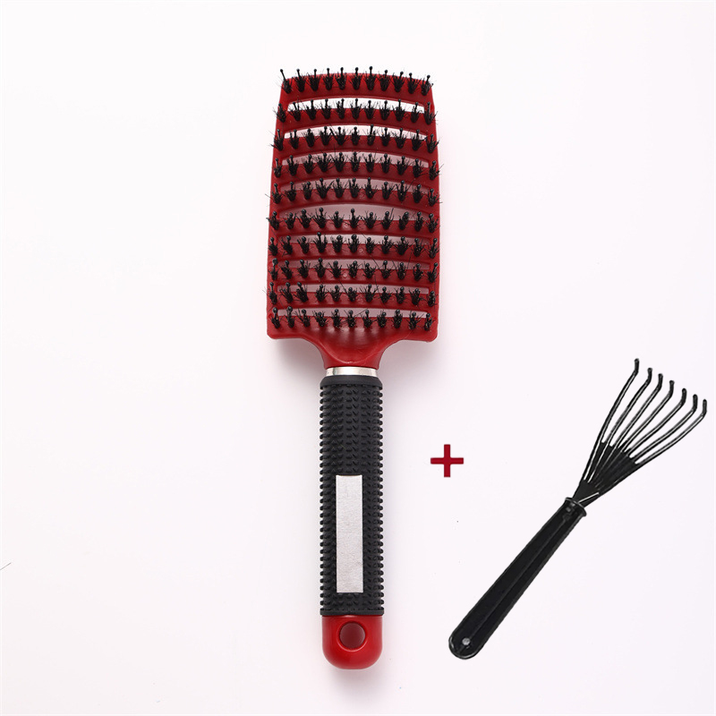 Hair Scalp Massage Comb Bristle Nylon Hairbrush Wet Curly Detangle Anti-Static Hair Brush Salon Hairdressing Style: Dark Red