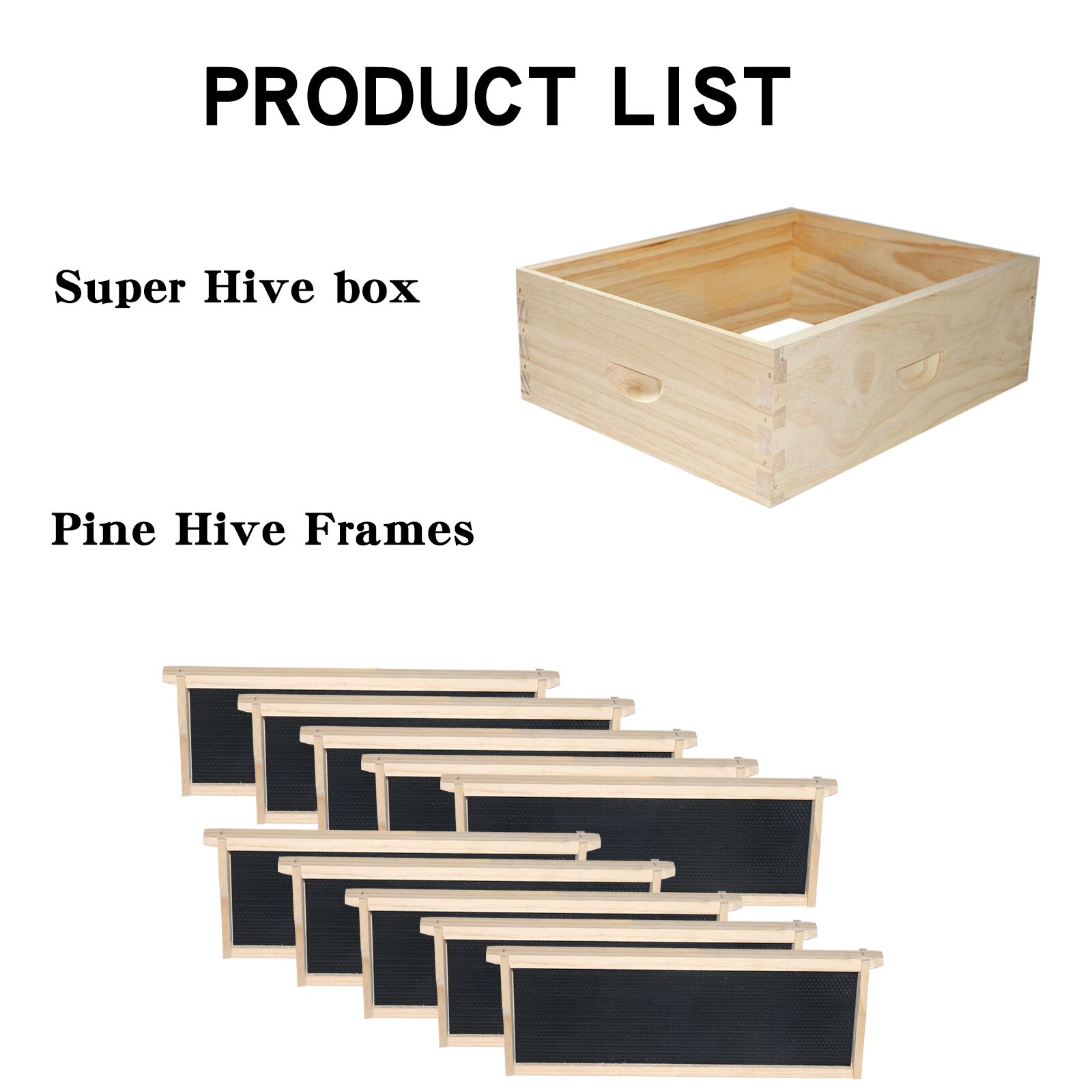 10 Frame Super Bee Box Langstroth Medium unassembled Beehive Kit Hive with Frames for Beekeeping: Default Title