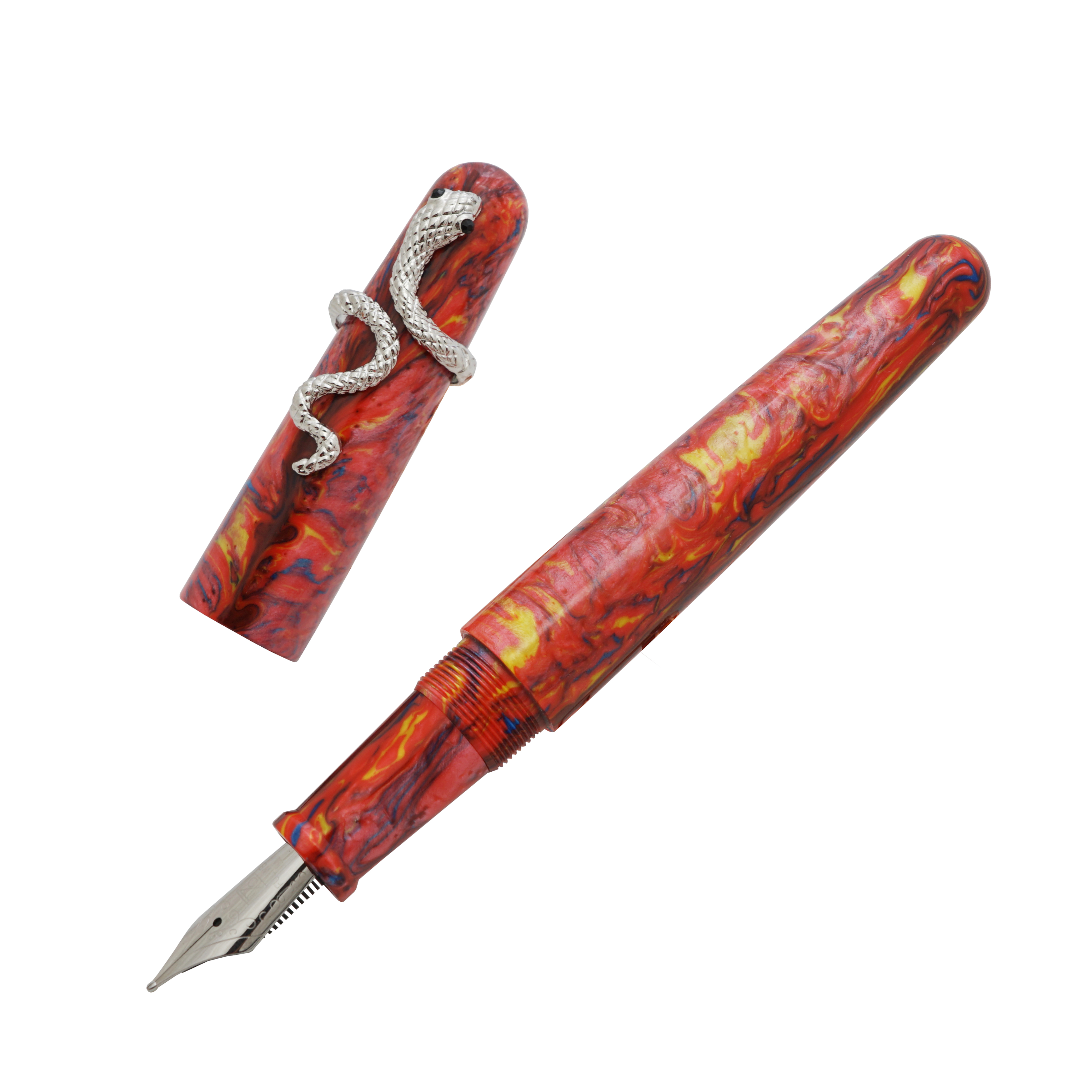 Fuliwen 017 Rode Hars Acrylicfountain Pen Big Size Inkt Pen Met Unieke Zilveren Snake Ring Ef/F/M nib Luxe Voor Office Home: Red / M 0.7mm