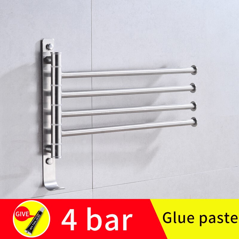 bathroom towel bar stainless steel hanging holder wall mounted glue paste rotating double towel holder rail hanger with hook: B-4bar(glue paste)