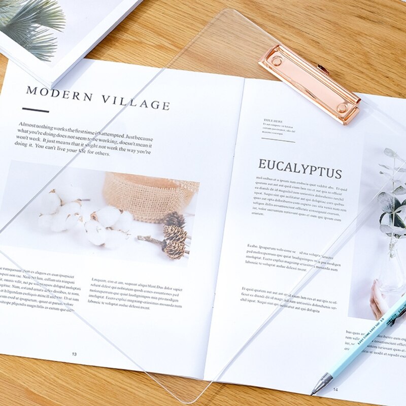 Multifunctional Araylic A4 File Clipboard Vertical Clipboard with Metal Page Clips Large Capacity Durable Portable D5QC