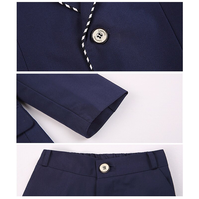 Navy Baby Boy Wedding Suits Formal Children School Uniform Tuxedo Dresses Kids Piano Costumes Gentleman Boys Business Clothes