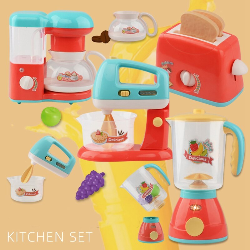 Kids Pretend Play Sets Simulatie Broodroosters Brood Maker Koffie Machine Blender Bakken Kit Game Mixer Keuken Rol Speelgoed