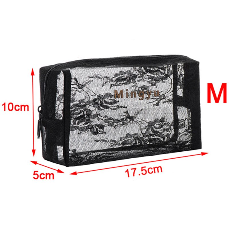 1Pcs Black Mesh Cosmetic Bag Zipper Makeup Bag For Women Wash Toiletry Bag Mesh Package Travel Organizer Storage Pencil Case: C-M