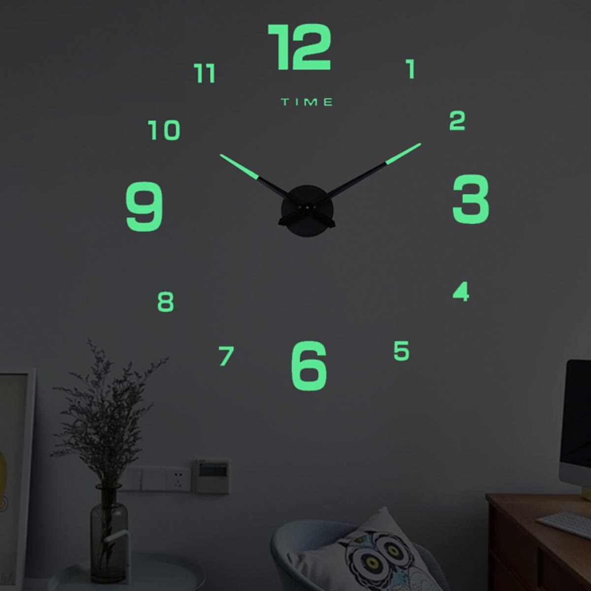 27/37/47 Inch Grote Wandklok Modern Horloge Digitale Grote Diy Thuis Lichtgevende Decor Luminova Spiegel Sticker Grote mode 3D