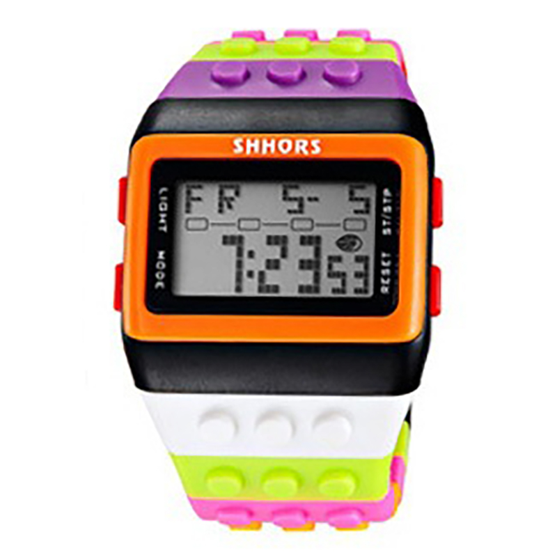 ML02 Modieus herenhorloge, kleurrijk multifunctioneel elektronisch horloge met bouwsteen, waterdicht dameshorloge met nachtlampje: Black