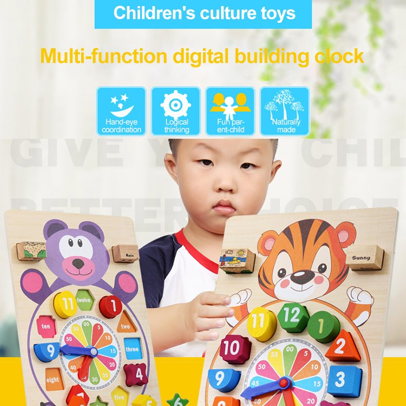Houten Klok Speelgoed Tellen Vroege Onderwijs Math Learning Aantal Onderwijs Tijd Vorm Sorteren Klok Educatief Spel Speelgoed Voor Kinderen