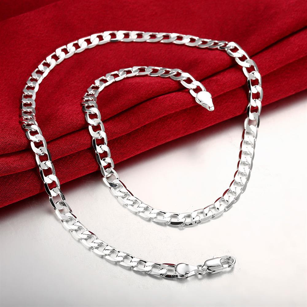 Conjunto de joyería de compromiso para mujer y hombre, joyería clásica de sello de plata de 6MM, cadena geométrica, collares, de , boda, 925