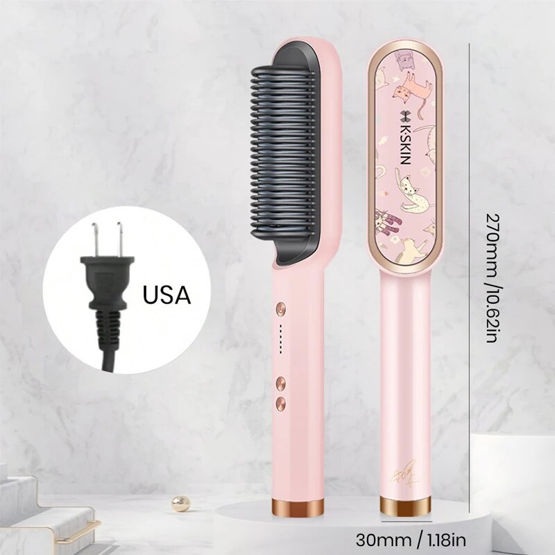 KSKIN Hair Straightener 2 in 1 Brush Multifunctional Hair Flat Iron Hair Comb: Pink / UK