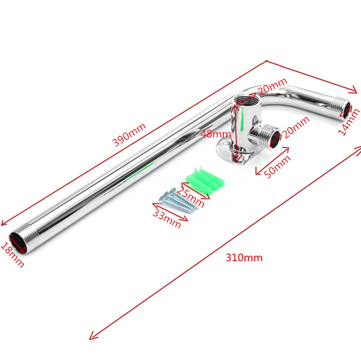 Stainless Steel Solid Brass Chrome Bottom Entry Hose Wall Mounted Shower Head Pipe Bathroom Rain Shower Head Extension Arm Pipe