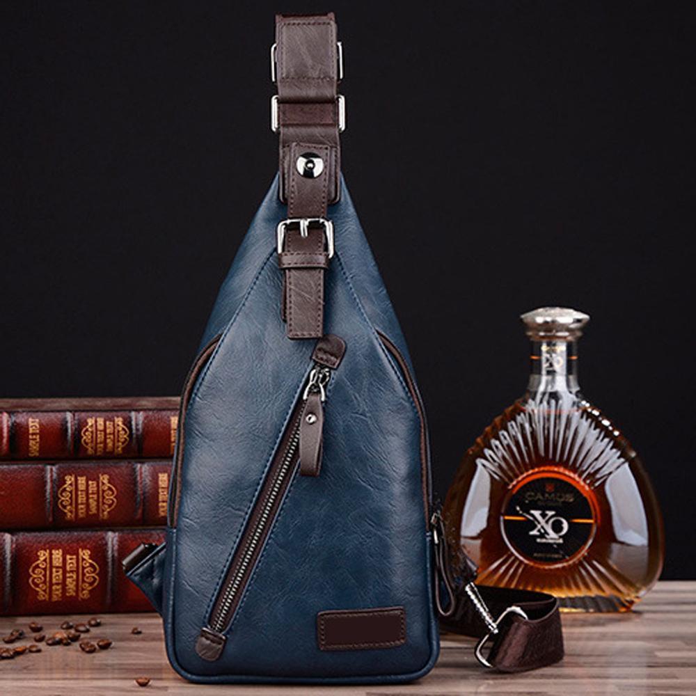 Hommes en cuir/Nylon Vintage fronde poitrine sac voyage bandoulière messager petit homme sac à bandoulière Anti-vol sacs décontracté és: Blue