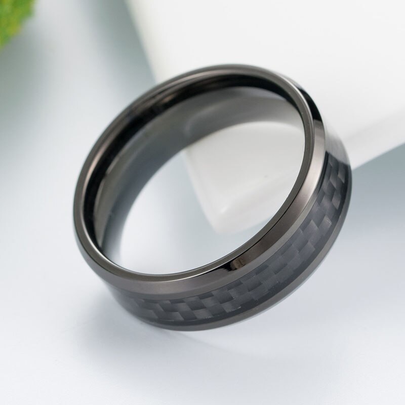 Rostfritt stål kolfiber ring för män kvinnor par ring svart silver färg manliga smycken tillbehör
