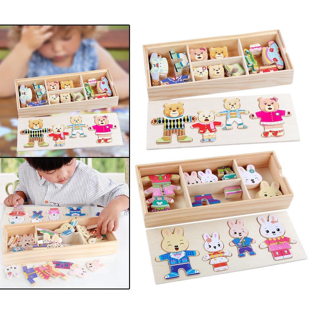 Cartoon Dier Familie Jurk Up Puzzel Bijpassende Sorteren Puzzel Speelgoed Playset