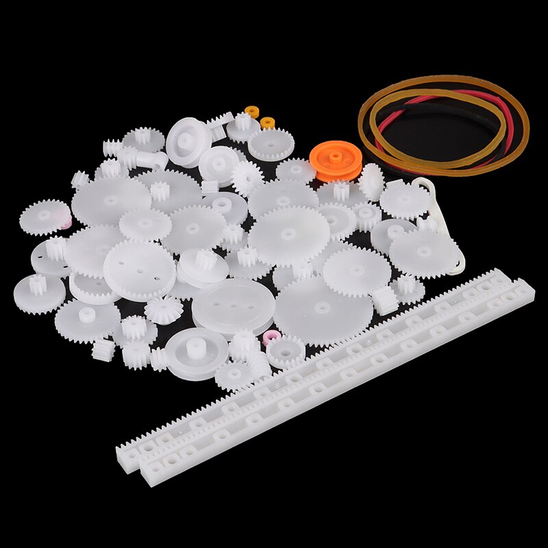 75 stuks/set tandheugelpoelie riem wormwiel kunststof tandwiel enkele en dubbele tandwielen voor speelgoedauto doe-het-zelf kit