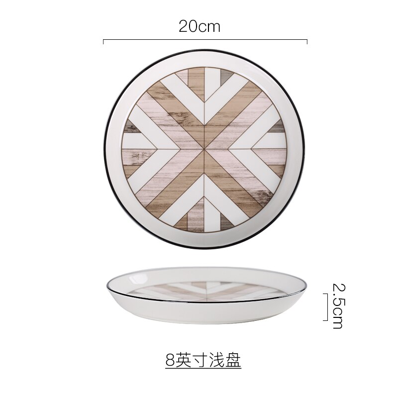 Nordic Dessert Plate Wooden Serving Tray Afternoon Tea Time Coffee Cake Plates Hexagonal Round Desserts Food Organizer Platter: 8 Inch Shallow Plate