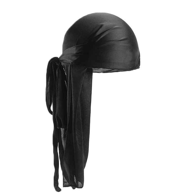 Gorros de pelo para hombre y mujer, turbante sedoso, cubre gorro de satén para motorista, diadema para dormir por la noche, Accesorios para peinados Extra larga: Negro