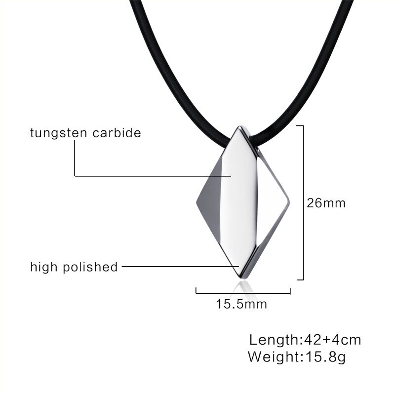 Vnox Not Ccratch Pure Tungsten Carbide Rhombus Necklaces Pendants 18&quot; Rope Chain