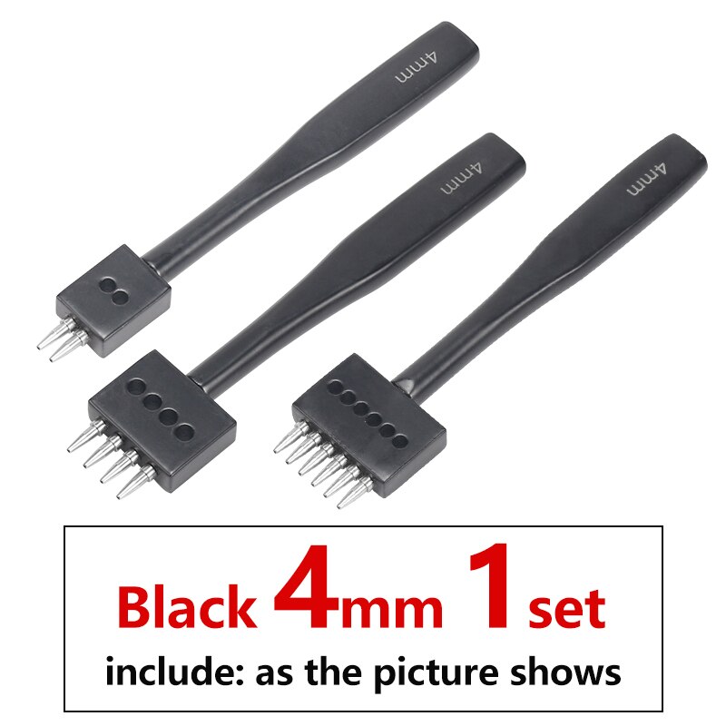 Leather Hole Punch Craft, Round Hole DIY Sewing Chisel Leather Working Tool, 4 5 6mm Spacing Leather Hole Punch, 2/4/6/Holes: 4MM-1set